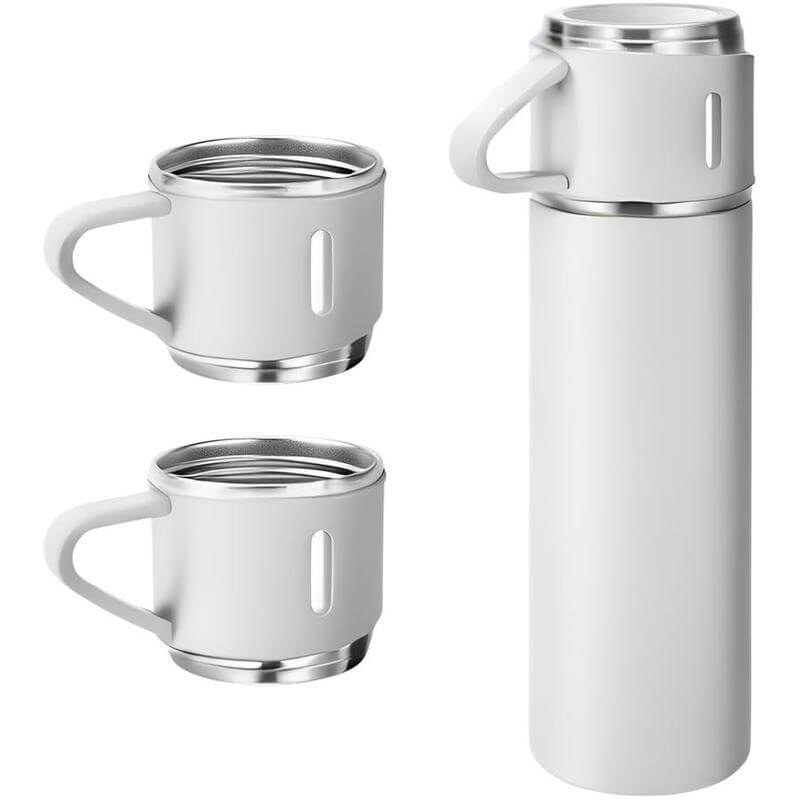 SAFFLE - Set of Vacuum Flask & Two Cups (White)