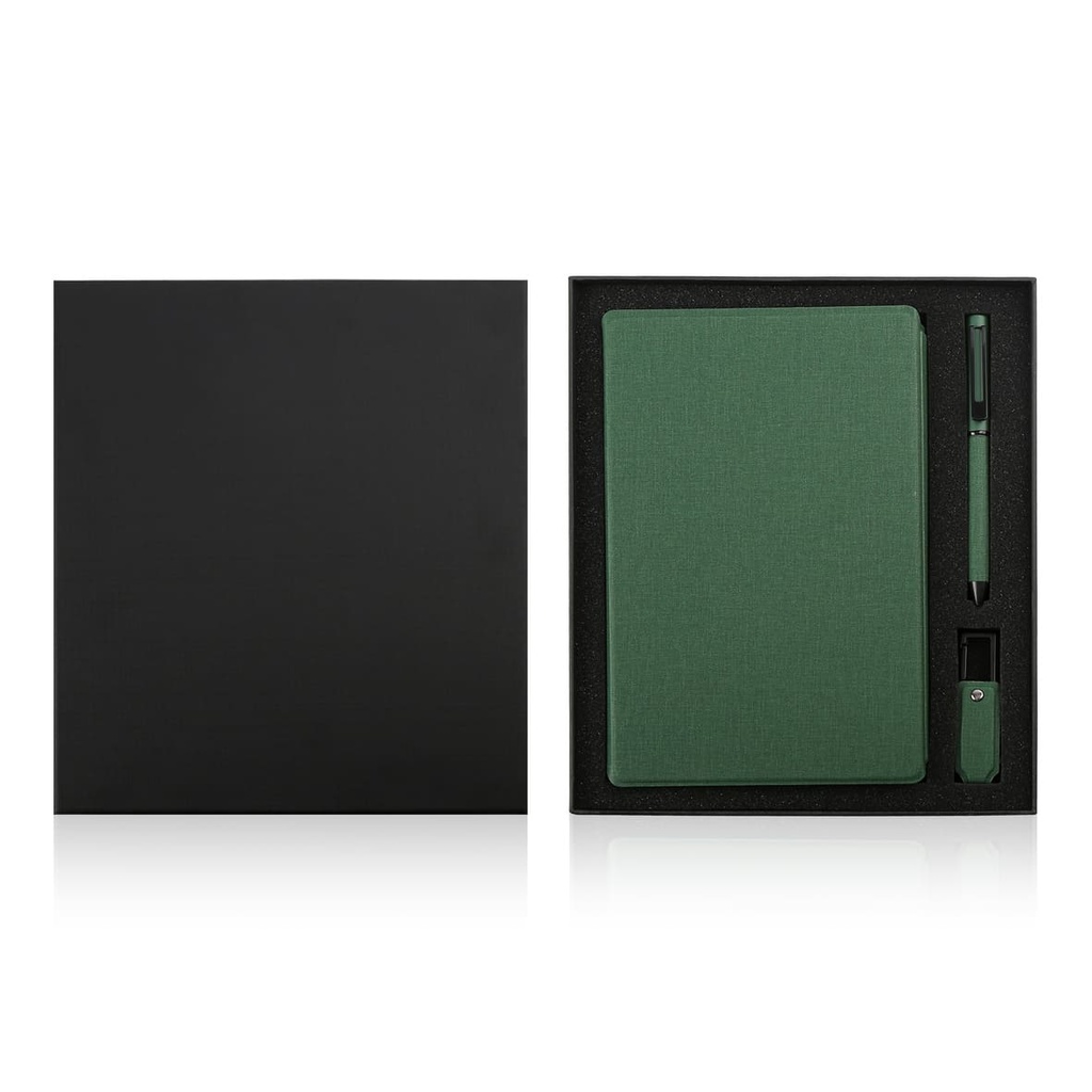 LENZEN - CHANGE ZERO Sustainable Gift Set with Refillable Notebook, Pen & USB Keychain - Green