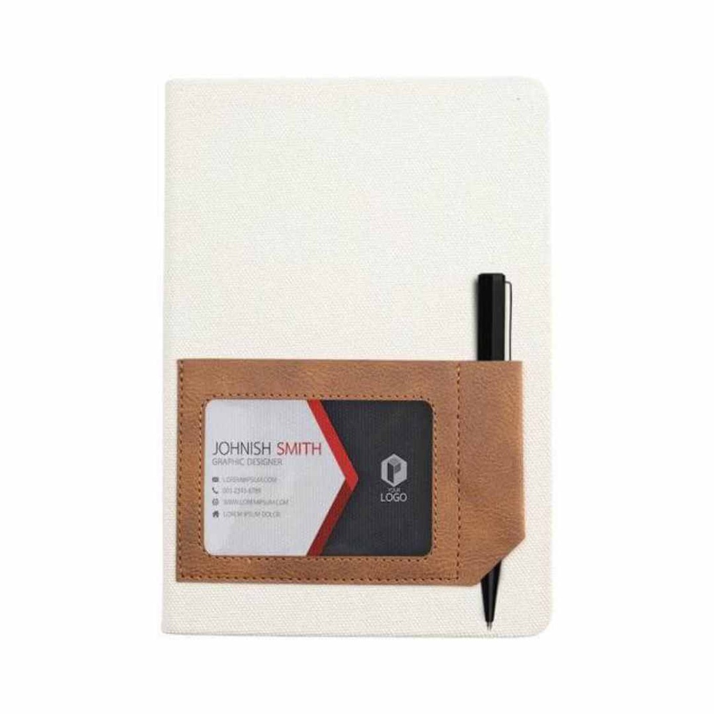 ADANA - Santhome Recycled Canvas A5 Hard Cover Notebook with PU Pocket - Beige