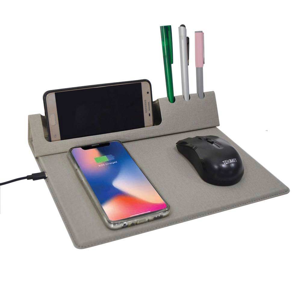 RUNKEL - 10W Wireless PU Mouse Pad & Desk Organizer - Grey